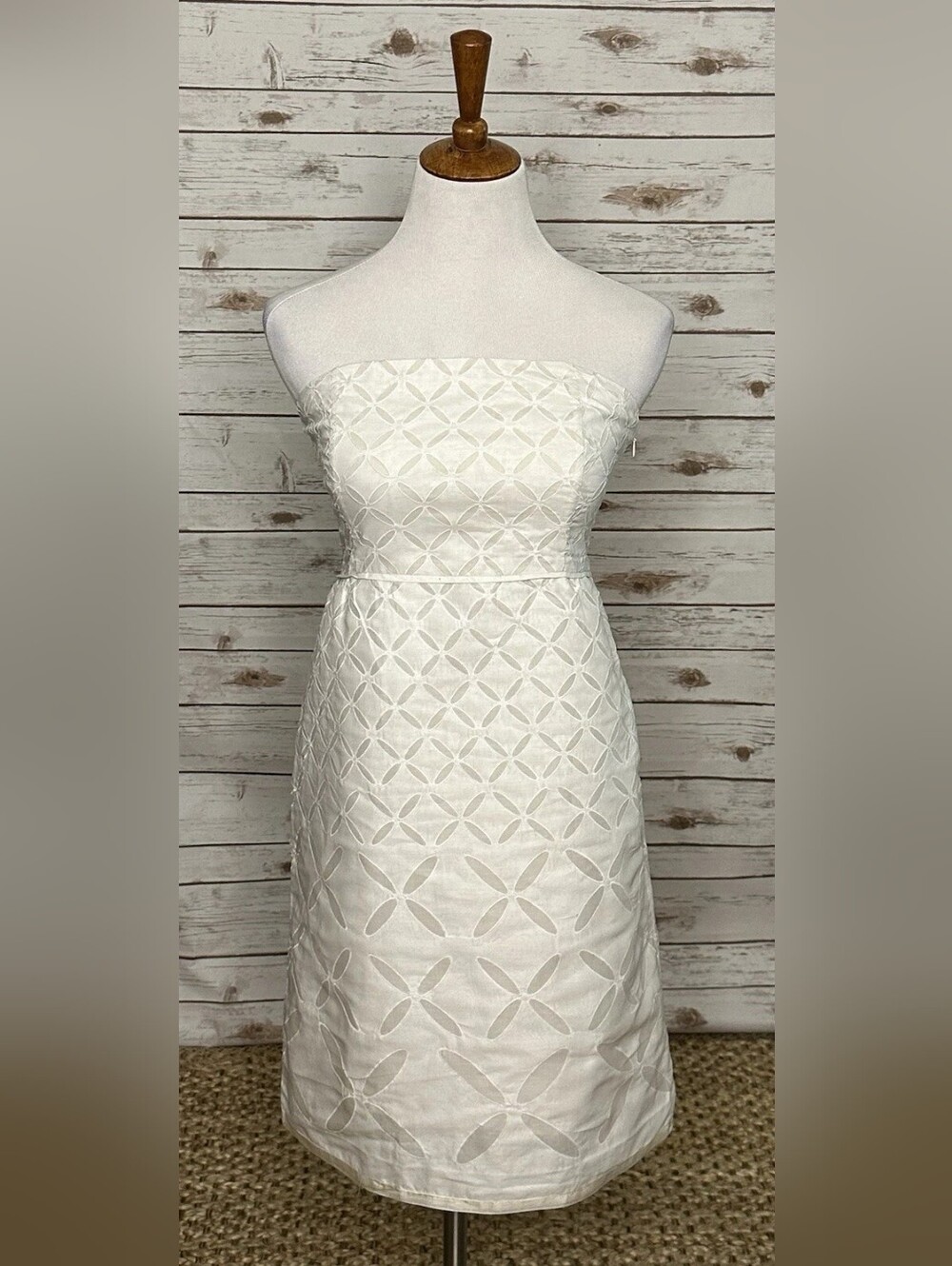 Strapless White Embroidered Sheath Dress